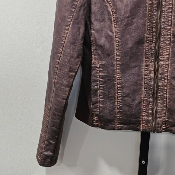 Maurices Faux Leather Moto Short Jacket Brown Size Large Zip Up Biker - Picture 3 of 16